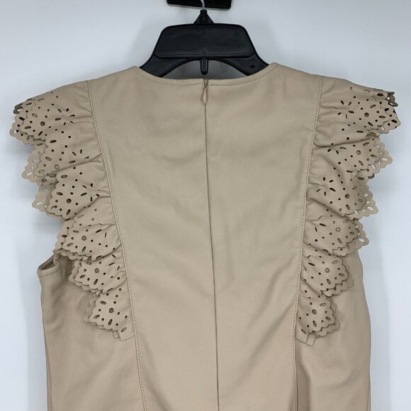 Marc NY Andrew Marc Top Faux Leather Laser Cut Ruffle Trim NWT - Picture 8 of 10